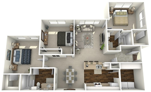 C1 - Three Bedroom / Two Bath floor plan